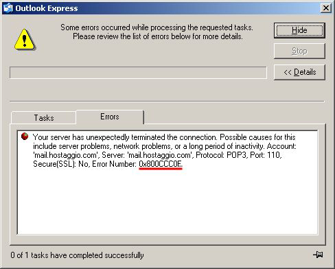 fix error 0x800ccc0e outlook express